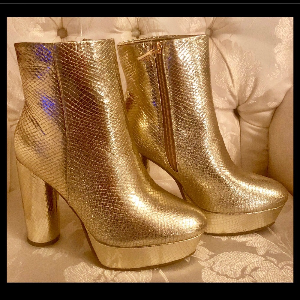 GOLD SNAKE EMBOSSED BOOTS - Picture 3 of 8